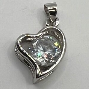 Crystal Heart Pendant Gold Filled Floating Heart Large‎ Center Stone